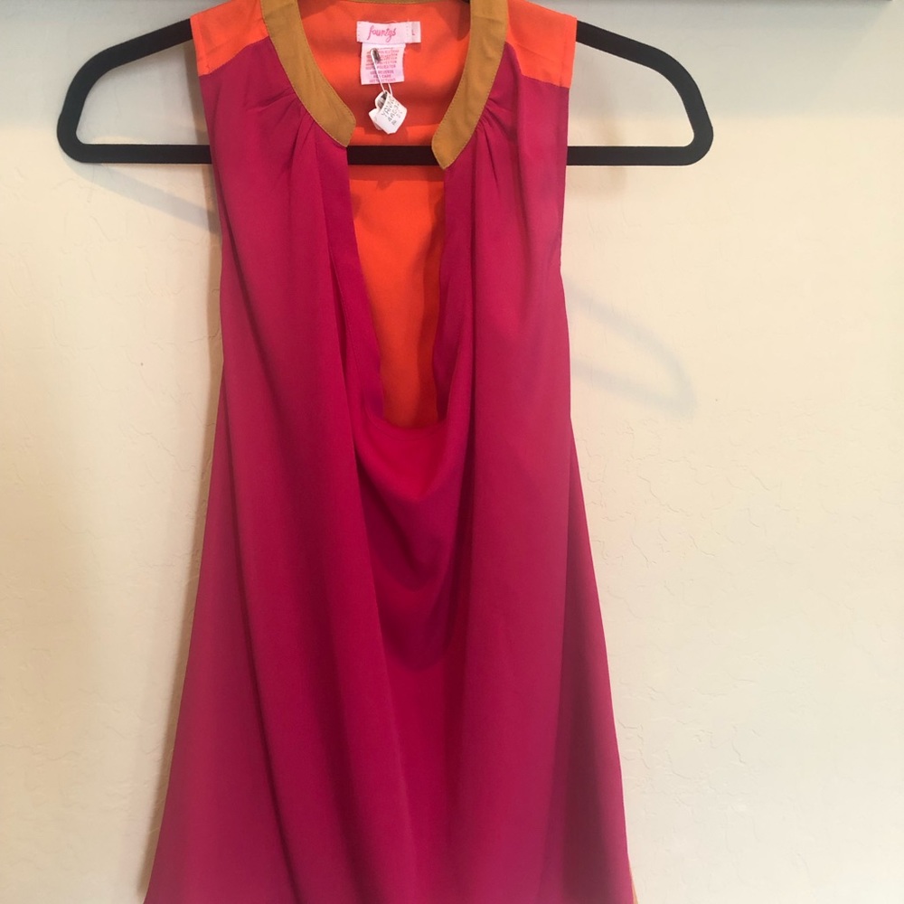 Color Block Blouse w/ Racer Back Cutout Low Back